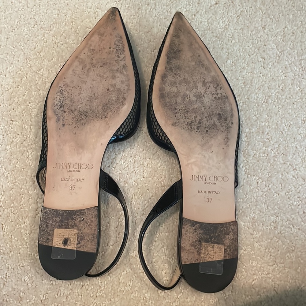 Jimmy Choo Fetto Point Toe Black Patent Leather & Mesh Flat - Picture 12 of 13